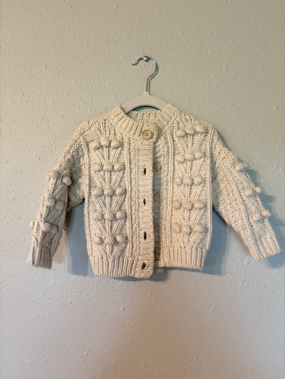 Rylee + Cru Bobble Cardigan 12-18M Stone Wool Blend Knit Sweater